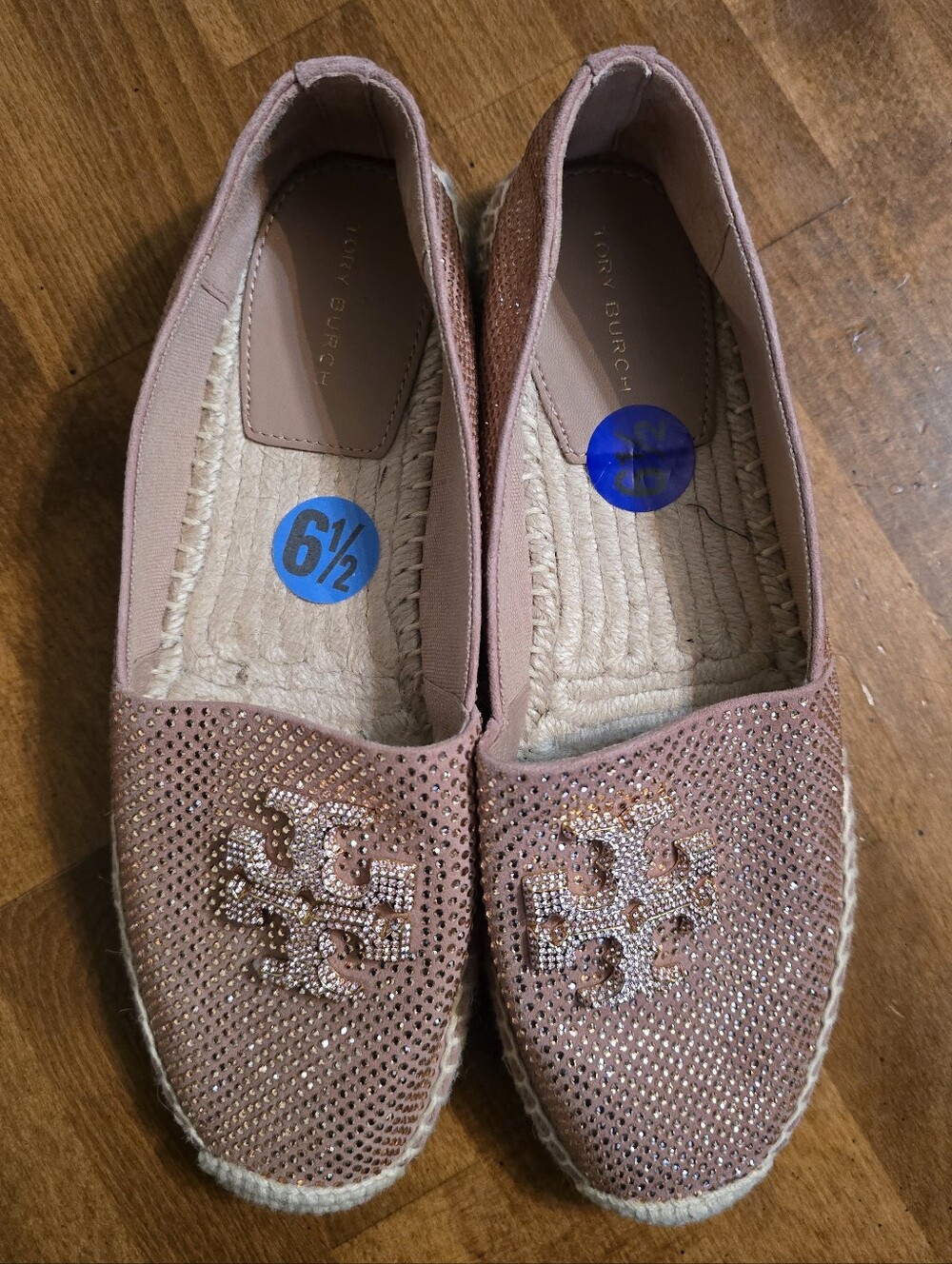Tory Burch Gold Espadrille Flats with Logo Detail